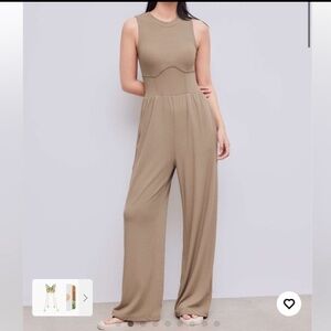 Cider Sleeveless Tan Ribbed Jumpsuit NWT - Khaki
